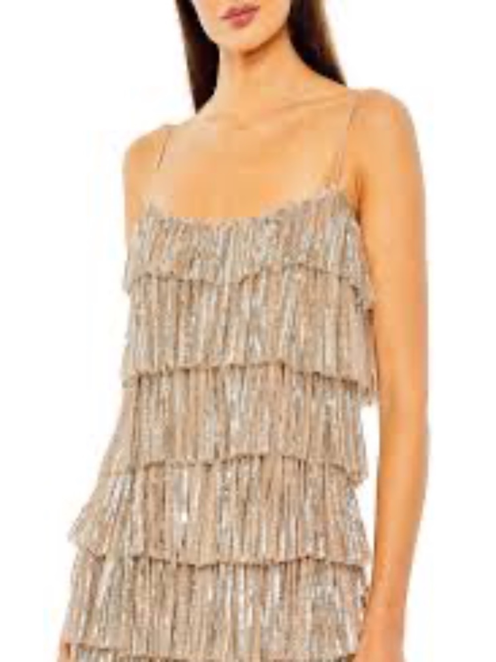 NWT Mac Duggal Cocktail Nude Gold Sequin Tulle Tiered Mini Dress #23001 Size 6